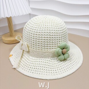 宝宝遮阳帽春夏季蝴蝶结甜美女童渔夫帽柔软透气海边度假防晒草帽