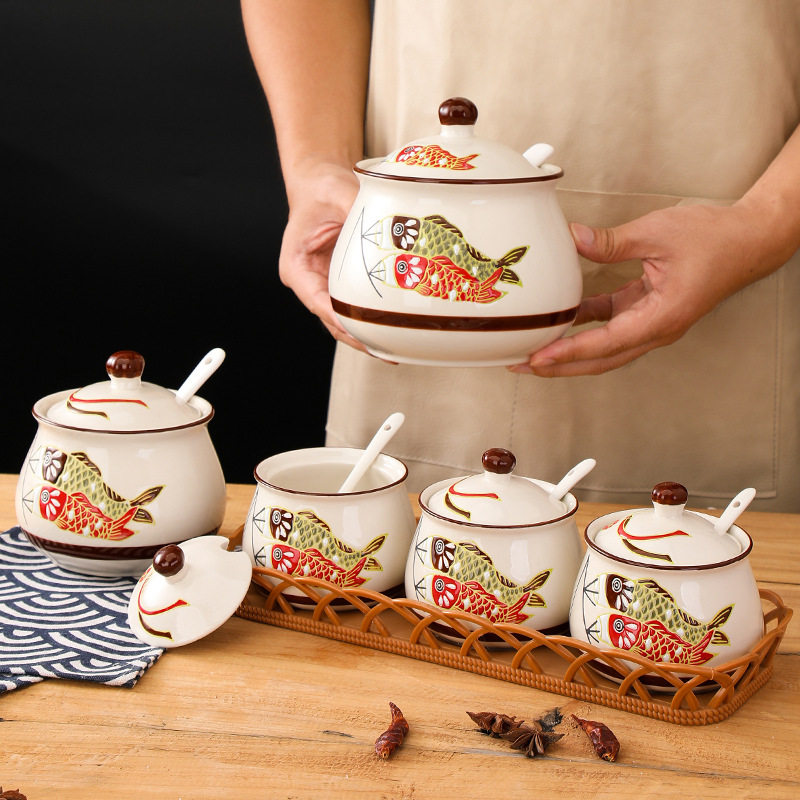 日式猪油罐耐高温调味罐调料罐调料盒厨房收纳味精盐罐陶瓷荤油罐