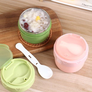 圆形高颜日式304不锈钢保温饭盒300ML学生带勺保温汤杯餐盒