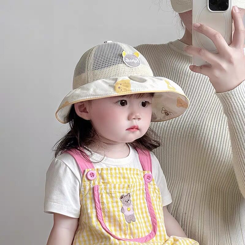 儿童帽子夏季薄款大帽檐遮阳防晒透气网眼渔夫帽男女宝宝出游盆帽