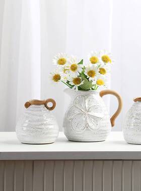 美式乡村波点带耳复古奶壶花瓶摆件简约客厅民宿家居装饰品花器