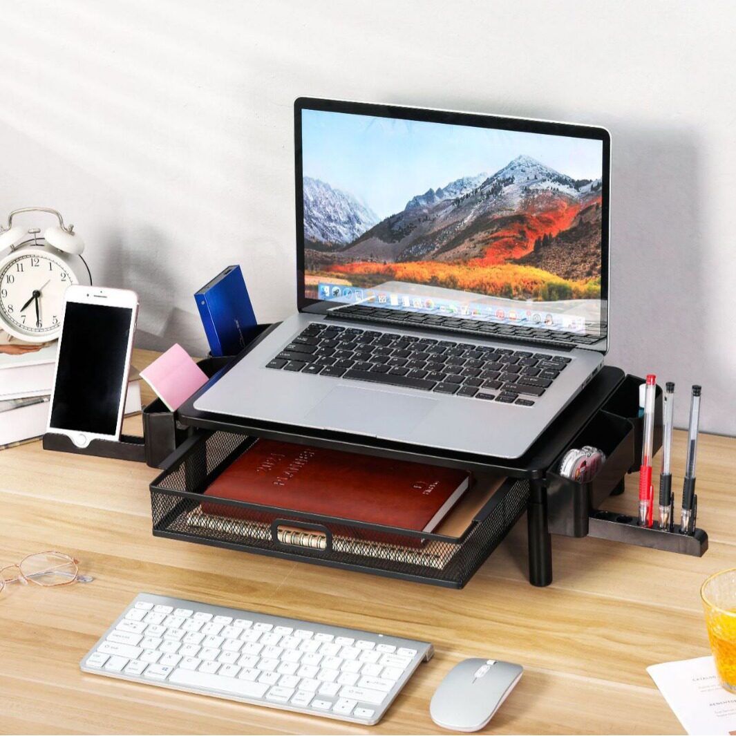 新款高度三档可调笔记本显示器屏幕增高架带笔架手机支架带抽屉