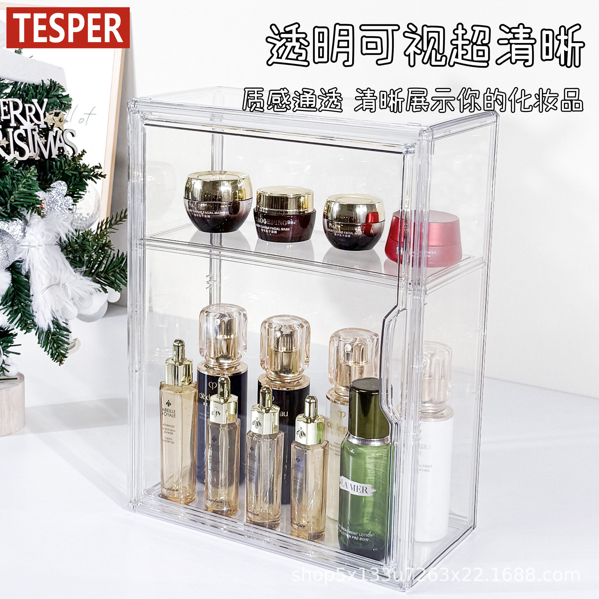 化妆品高透亚克力收纳盒透明防尘展示柜护肤品家用宿舍收纳展示柜