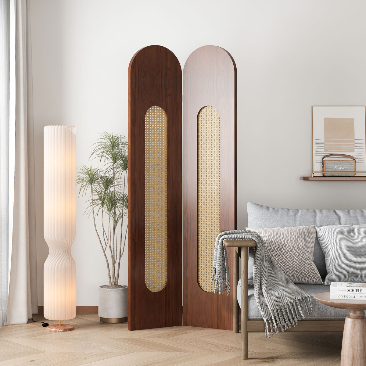 屏风日式仿藤编遮挡隔断名宿酒店办公室入户简约木质折叠移动座屏