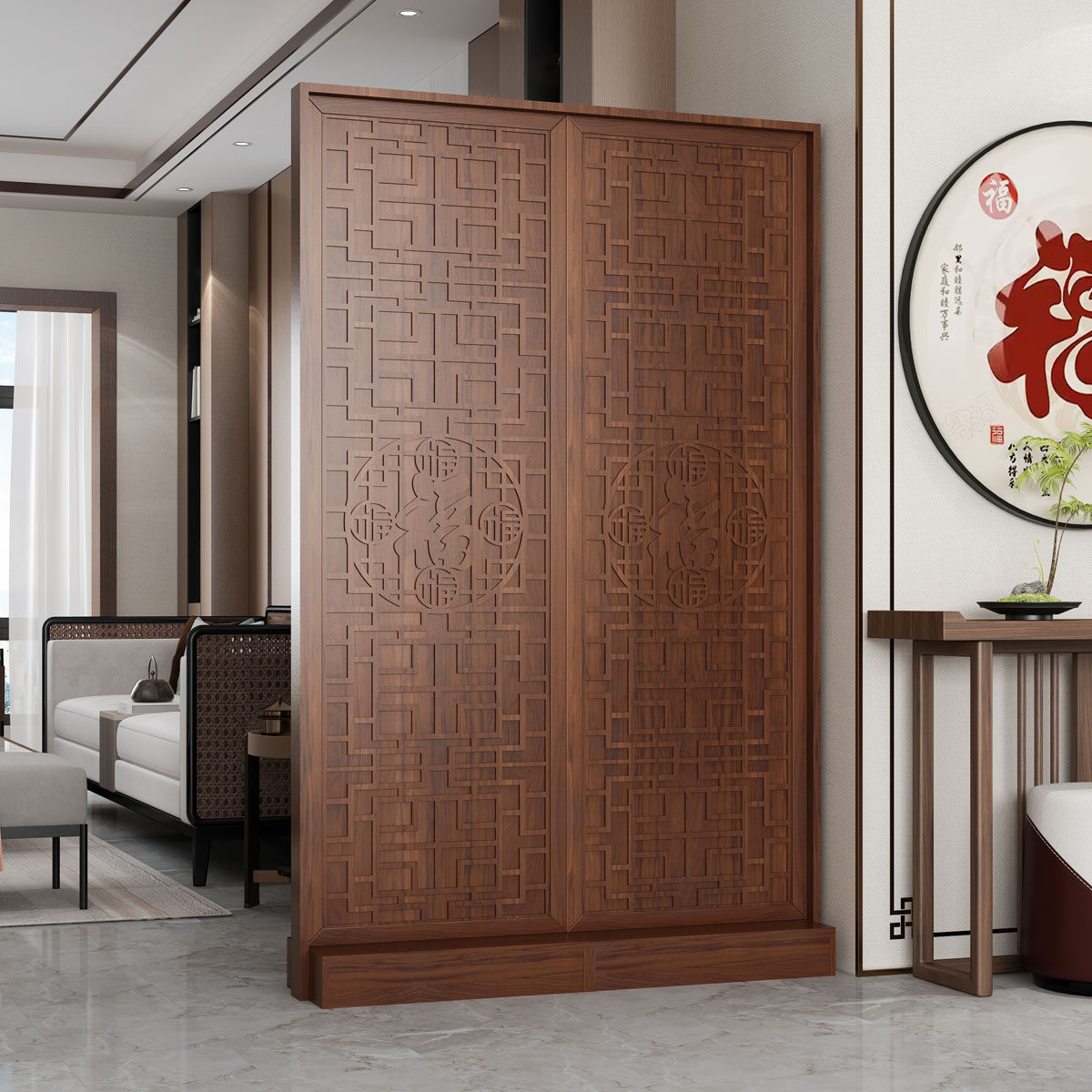 新中式进门入户屏风隔断客厅简约现代玄关办公室创意装饰木质座屏,住宅家具,座屏,淘宝优惠券,粉丝福利购,淘宝优惠卷