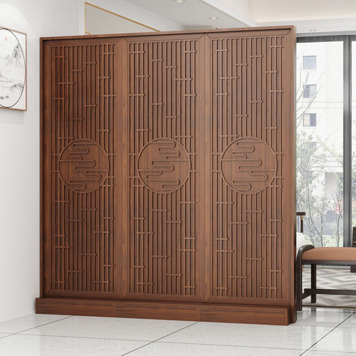 屏风隔断新中式木质进门遮挡入户正对门沙发边上玄关客厅卧室座屏