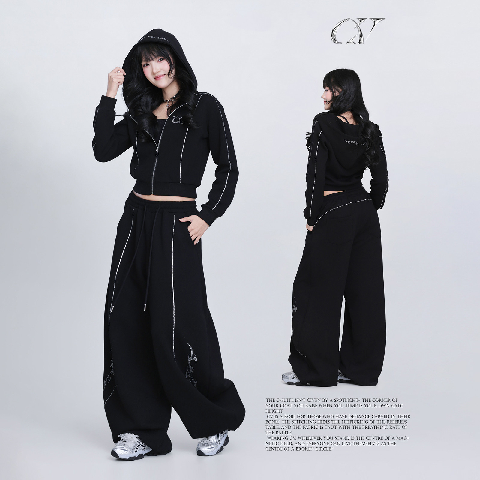 CV新广场舞潮牌"水钻抓绒套装"烫钻短款连帽外套嘻哈JAZZ运动裤潮,女装/女士精品,时尚套装,淘宝优惠券,粉丝福利购,淘宝优惠卷