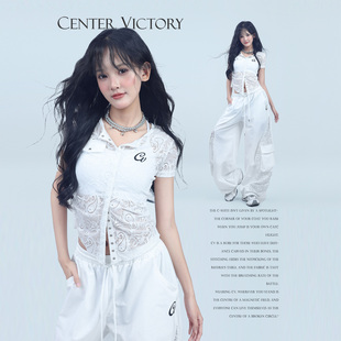 跳舞上衣短袖 朦胧性感爵士修身 蕾丝腰果花 CV新广场舞潮牌2025年