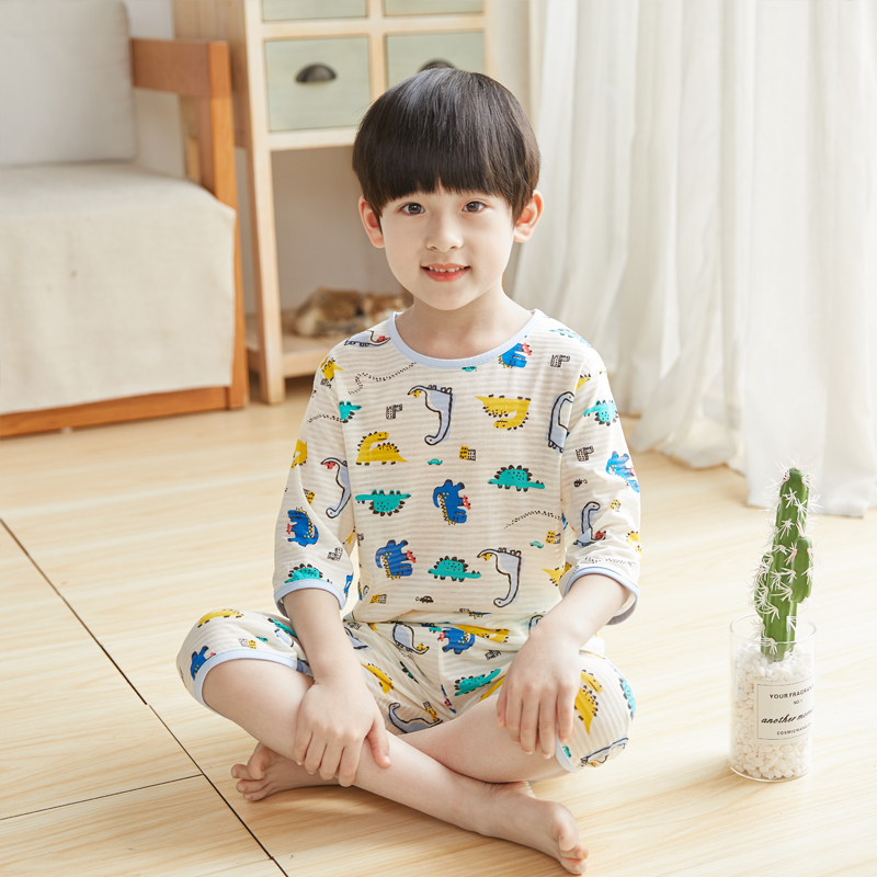 儿童睡衣男童短袖纯棉男孩中大童