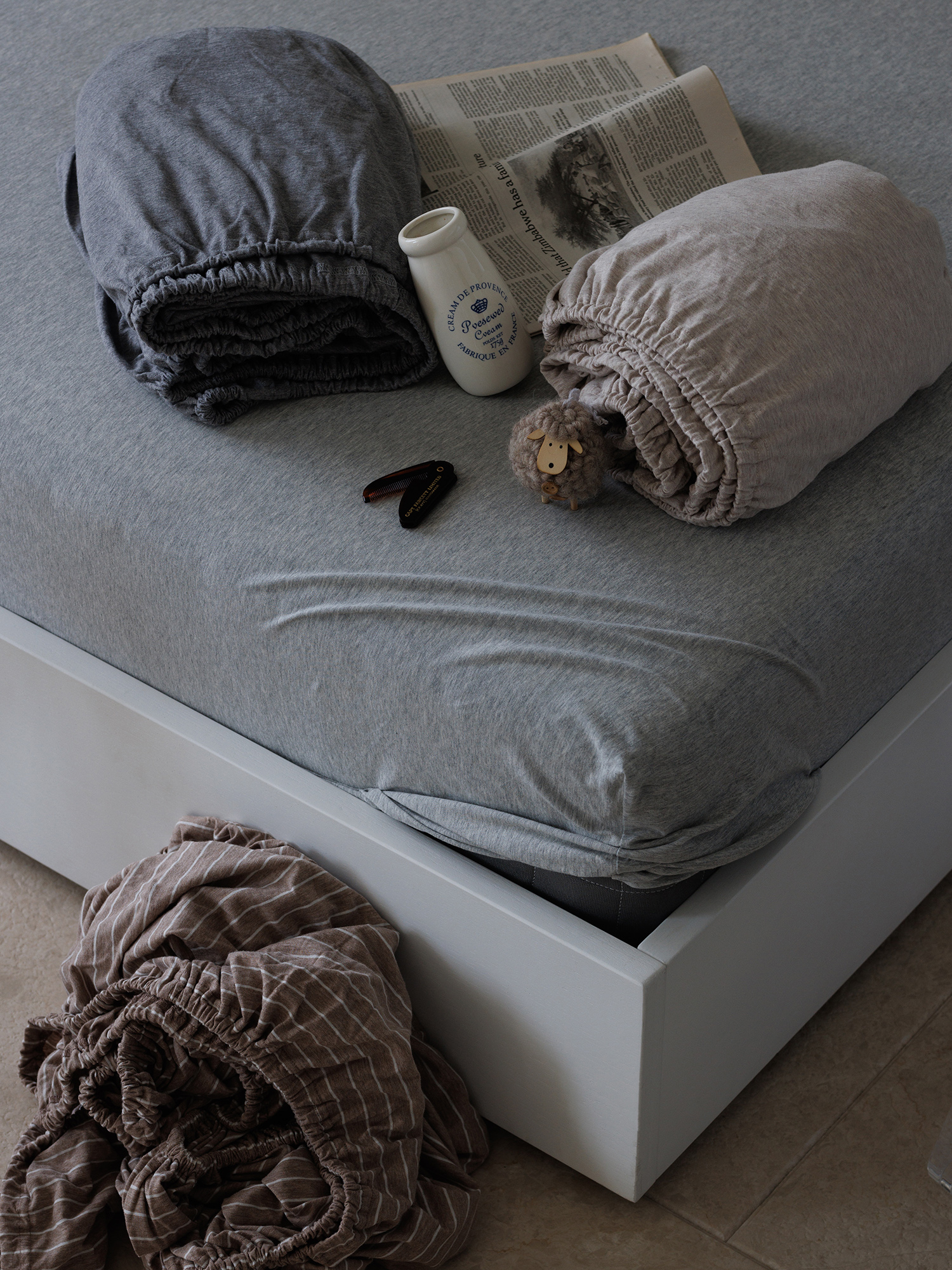 家用色织针织棉床笠单件