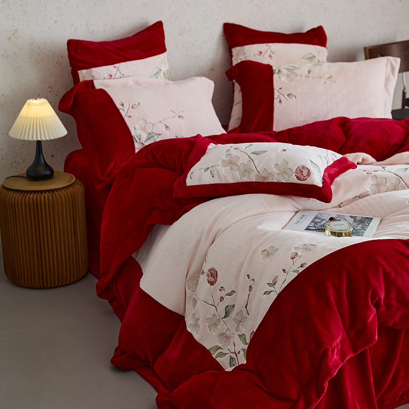 【新中式结婚冬季牛奶绒四件套】