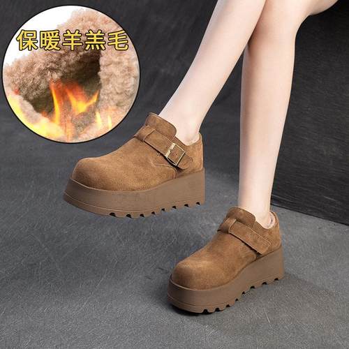XHGE 冬季设计新款羊毛保暖厚底棉鞋休闲博肯鞋一脚蹬时尚女鞋
