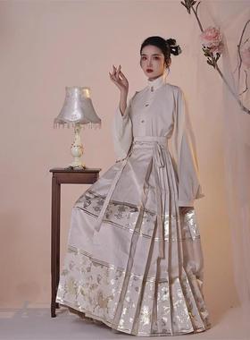 重织金新中国风白色棉裙套装2025年汉代秋冬女式新裙裙