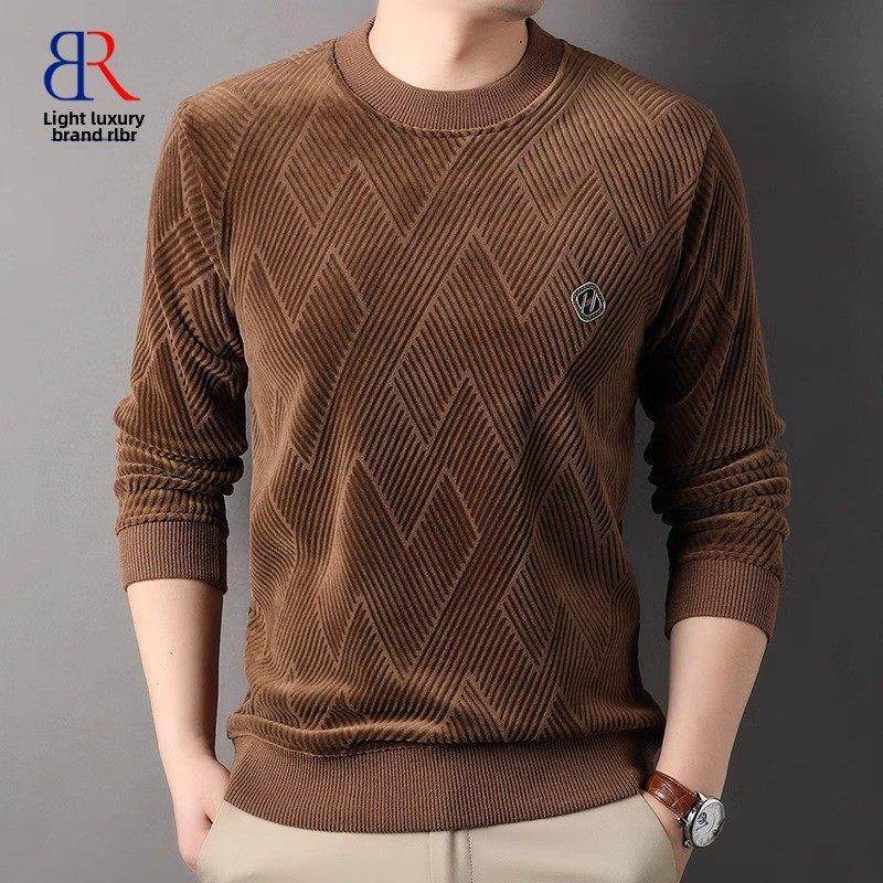 RLBR秋冬加厚金丝绒打底衫男时尚圆领打底衫加绒保暖卫衣内搭上衣