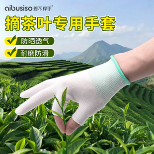 采茶叶专用手套薄款摘茶叶专用耐磨女尼龙干活漏露二指男女透气