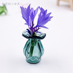 1:12娃娃屋家具模型配件 客厅摆件道具迷你仿真玻璃花边花瓶 单瓶