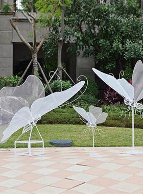 户外不锈钢铁艺镂空蝴蝶园林景观仿真蜻蜓雕塑小区草坪售楼部摆件