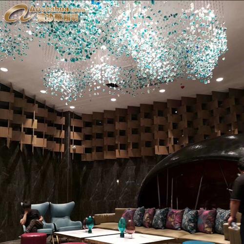 蓝绿红白色石头冰块吊线工程灯酒店售楼部沙盘会所大厅灯大吊灯