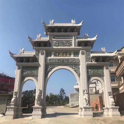 花岗岩石牌楼牌坊寺院青石山门村口大门楼大型古建筑景观陵园雕塑