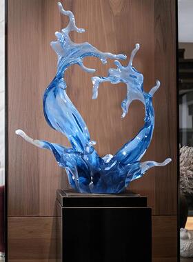 酒店大堂透明树脂工艺品摆件客厅高档水浪花雕塑别墅装饰桌面摆设