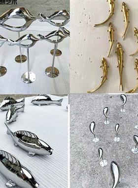 不锈钢鱼雕塑售楼处庭院小摆件金属艺术墙面花园水池景观装饰户外