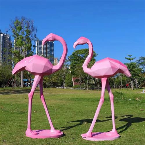 仿真玻璃钢几何火烈鸟雕塑园林景观水池白鹭丹顶鹤仙鹤装饰大摆件