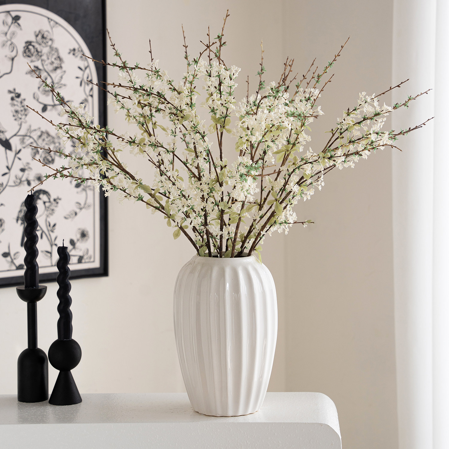 雪柳仿真花假花装饰高级感逼真花艺摆件客厅餐桌电视柜装饰品摆设,家居饰品,仿真花/假花,淘宝优惠券,粉丝福利购,淘宝优惠卷