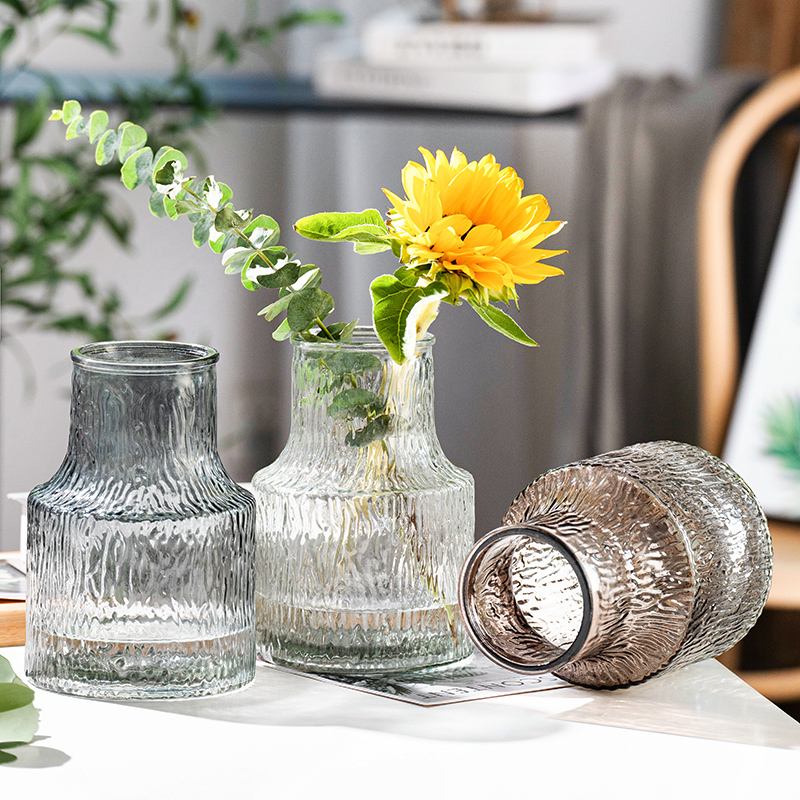 法式网红花瓶摆件客厅插花玻璃透明大口轻奢高档干花插花水培餐桌