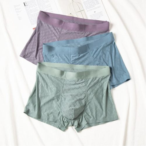 男士冰丝提花内裤透气平角短裤性感夏季薄款男生大码四角裤衩