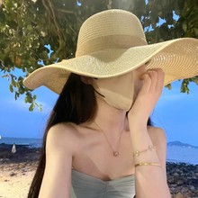 大帽檐草帽女法式2025新款海边沙滩度假防晒遮阳帽可折叠时尚百搭
