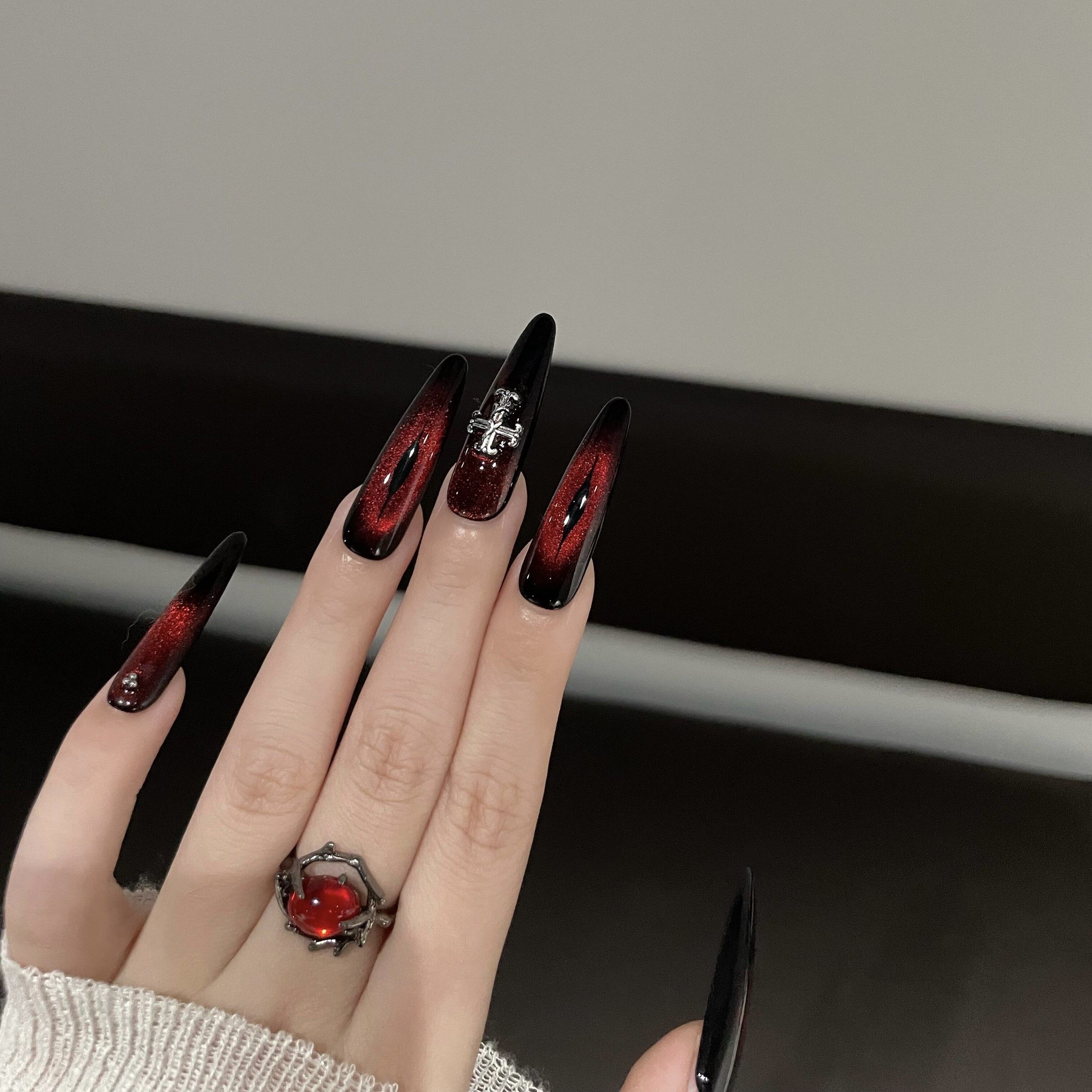 【恶魔的眼】秋冬新款手工穿戴甲长款红色猫眼美甲辣妹暗黑哥特风,彩妆/香水/美妆工具,穿戴甲/甲片,淘宝优惠券,粉丝福利购,淘宝优惠卷