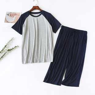 男士 七分裤 新款 短袖 可外穿青年透气休闲家居服 莫代尔睡衣薄款 夏季