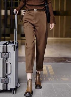 法国Rouje Dsyle毛呢西装裤女秋冬季高腰哈伦裤显瘦加绒九分裤子