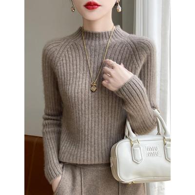 秋冬加厚100羊毛衫抽条套毛衣女宽松显瘦覆古羊绒长袖针织打底衫