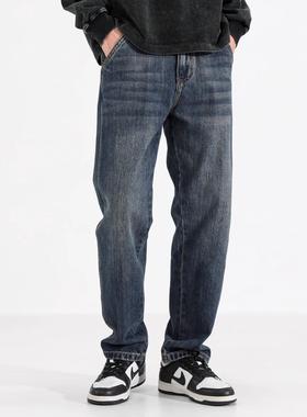 it Afternnaths潮牌~直筒牛仔裤男秋冬季加绒加厚新款美式复古