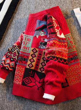 新年红色毛衣男秋冬季2025新款爆款本命年加绒加厚毛线潮牌针织衫
