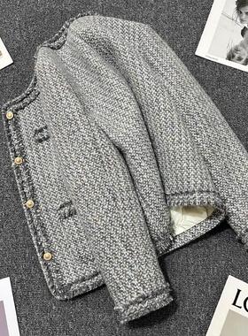 LILY MOST灰色羽绒内里小香风西装外套女2025年冬季气质百搭西服