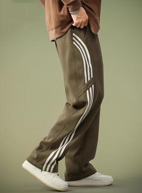 it neith BIAS潮牌美式条纹运动卫裤男直筒秋冬阔腿潮流百搭长裤