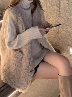 Rouje Dsyle小香风羊羔毛马甲女秋冬季时髦洋气皮毛一体无袖外套