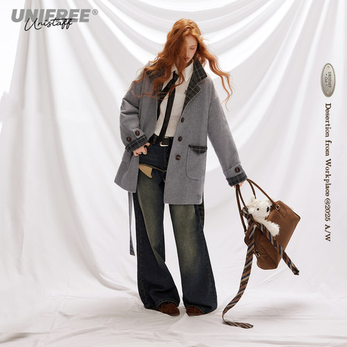 【廖廖粉丝专享】UNIFREE韩系毛绒呢外套时髦大衣U254H021V1Z1-2