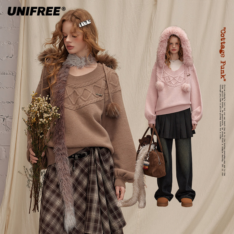 【昕怡专属】UNIFREE板栗咖毛针织衫U254K031Z1Z1