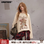 UNIFREE可露丽圆领长袖 T恤25年秋宽松学院风可爱印花百搭美式 上衣