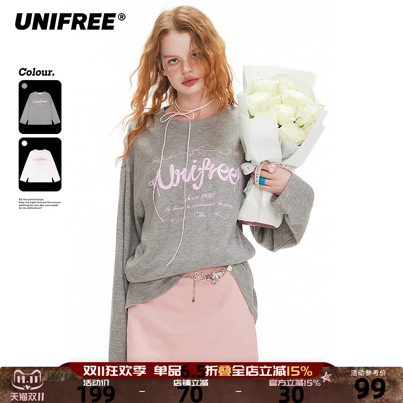 UNIFREE长袖T恤辣妹风圆领