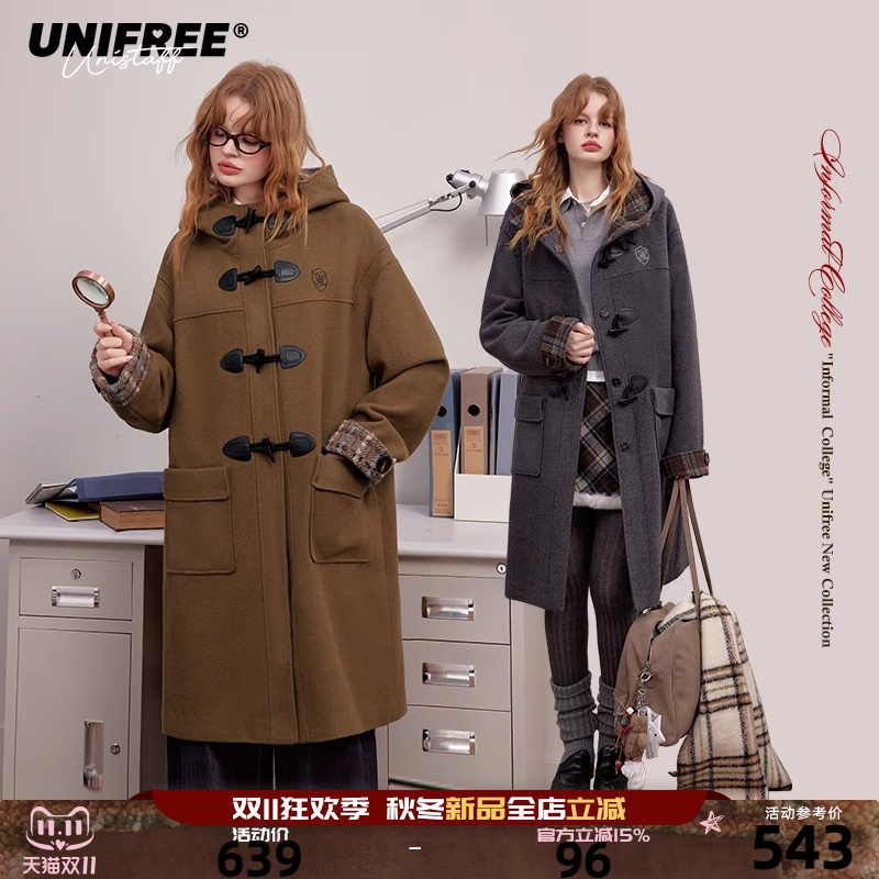 UNIFREE连帽毛呢大衣冬