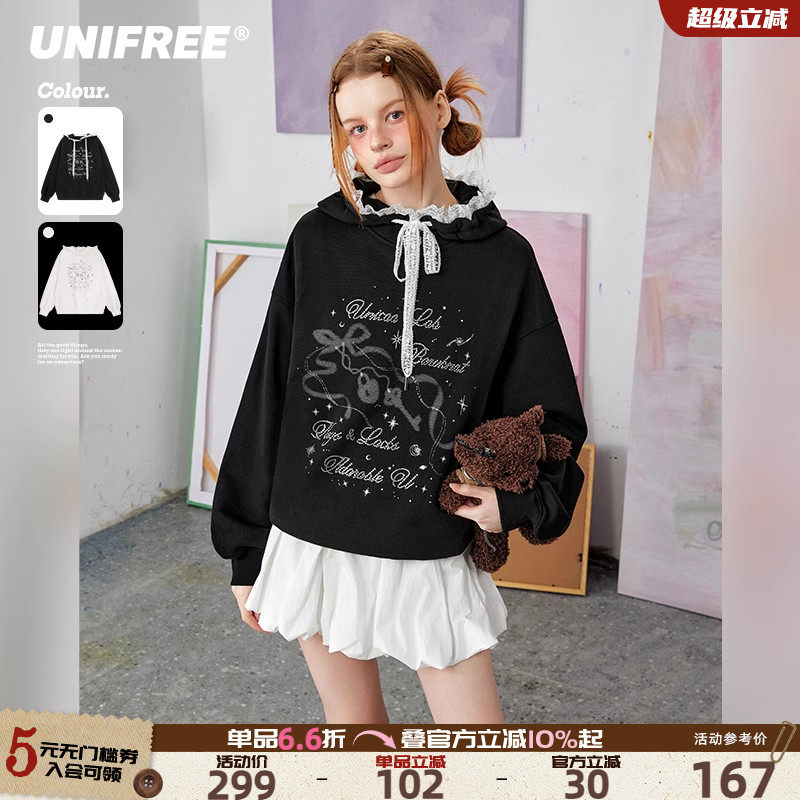 UNIFREE甜美蕾丝蝴蝶结卫衣