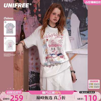 UNIFREE蕾丝边短袖T恤