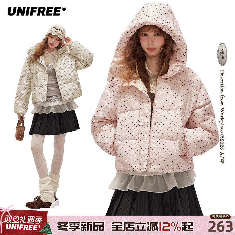 UNIFREE美式波点棉服女冬季新款