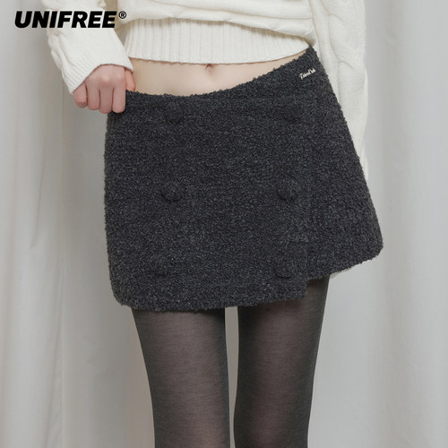 【昕怡粉丝专享】UNIFREE卷毛毛呢包臀半身裙短款U264Q003V1V1