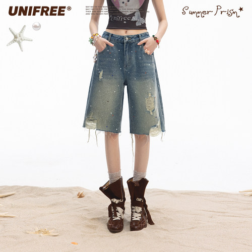【昕怡粉丝专享】UNIFREE低腰牛仔短裤U262P051V1V1