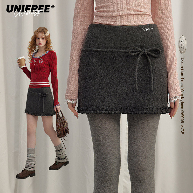 【昕怡专属】UNIFREE灰色毛呢半身裙包臀短裙U254Q065C1C1